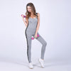 High Quality Fitness Jumpsuit Sporting Acrylic Patchwork Bodysuit cross straps back Playsuit Women Macacao Purple And Gray