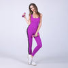 High Quality Fitness Jumpsuit Sporting Acrylic Patchwork Bodysuit cross straps back Playsuit Women Macacao Purple And Gray