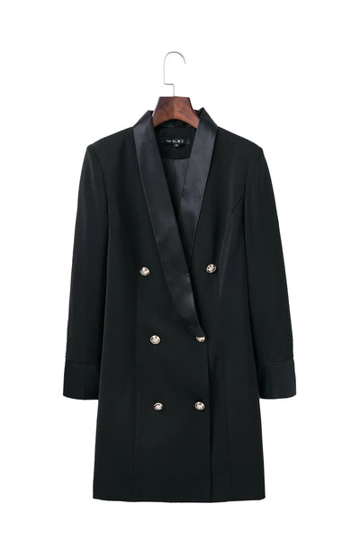 High Quality New Fashion Designer Blazer V Neck Jacket Women's Double Breasted Buttons Black Long Blazer Female Jackets