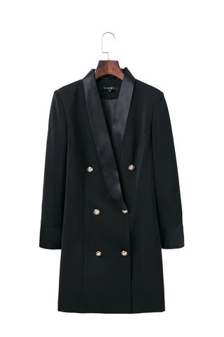 High Quality New Fashion Designer Blazer V Neck Jacket Women's Double Breasted Buttons Black Long Blazer Female Jackets