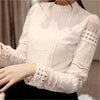 Korean Fashion Women Clothing Ladies Slim Bottoming Long Sleeve White Shirts Lace Hollow Out Women Blouse Shirts Plus Size