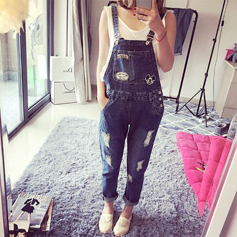 Korean Style Ladies Cartoon Casual Bodysuit Women Hole Ripped Denim Jumpsuits Female Body Feminino Jumpsuit Mujer Overalls