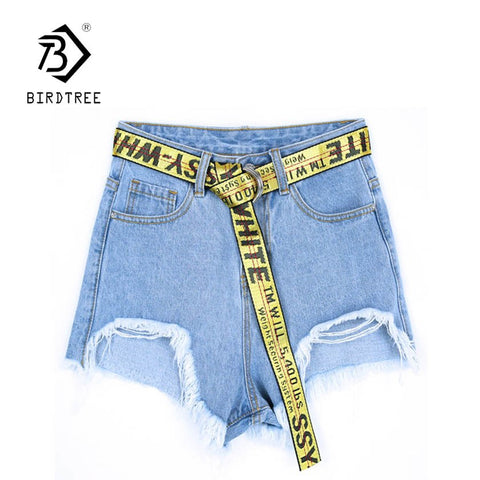 Ladies Summer Denim Holes Ripped High Waist Irregular Shorts With Belt New Arrival Women Casual Sexy Hots Sales B83916F