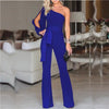 New Arrivals Women Fashion Office Lady Solid Jumpsuit Stylish One off Shoulder Slit Sleeve Black Jumpsuit Lace Up overalls