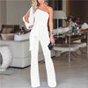 New Arrivals Women Fashion Office Lady Solid Jumpsuit Stylish One off Shoulder Slit Sleeve Black Jumpsuit Lace Up overalls