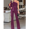 New Arrivals Women Fashion Office Lady Solid Jumpsuit Stylish One off Shoulder Slit Sleeve Black Jumpsuit Lace Up overalls