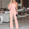New Arrivals Women Fashion Office Lady Solid Jumpsuit Stylish One off Shoulder Slit Sleeve Black Jumpsuit Lace Up overalls