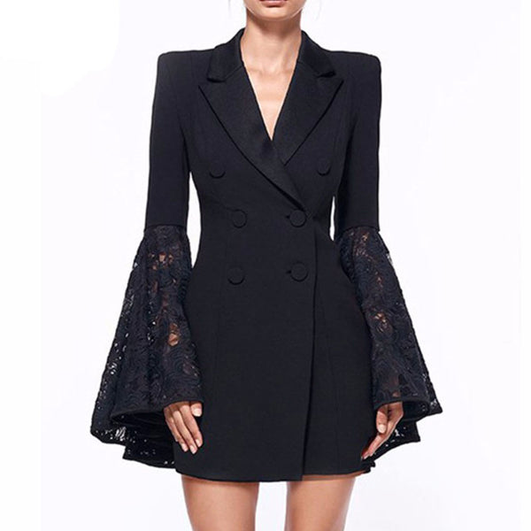 New Autumn Blazer Women Jacket black Lace Notched jaqueta feminina Celebrity Runway Jackets Elegant Lady Blazer