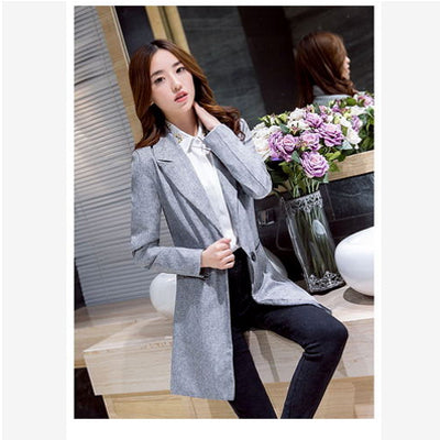 New Autumn Long Women Blazers And Jackets Single Button Gray Blazer Women Jacket Casual Long Sleeved Blazer Feminino Longo
