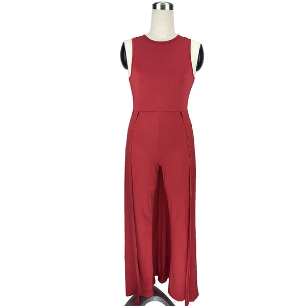 New Autumn Women Jumpsuits Long Pants Sexy Red Slim Sleeveless Round Neck Romper Streetwear Club Elegant Playsuit Overalls