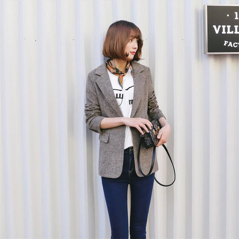 New Blazer Women Spring Slim Vintage Casual Blazers Suit Female Single Button Business Long Sleeve Blazer A3978