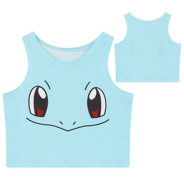 New Cartoon Pattern Crop Top Women Camis Pikachu Charmander Squirtle Print tank Tops Colorful Sleeveless Tee Vest