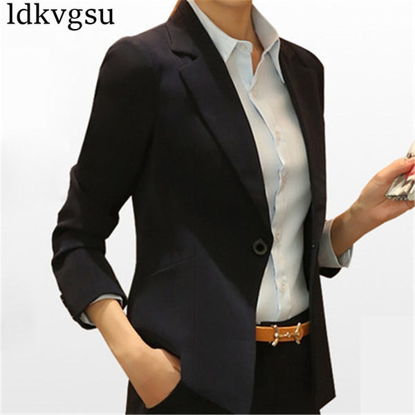 New European Fashion Women Blazer Jacket Spring Autumn Black Coats Long Sleeve Office Lady Suits Plus Size 3XL Blazers A751