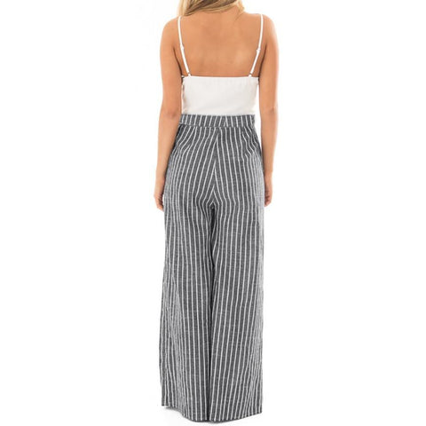 New European Style Summer design Brand Women Bowknot Sleeveless Striped Print Jumpsuit Casual Clubwear Wide Leg Pants 1a3
