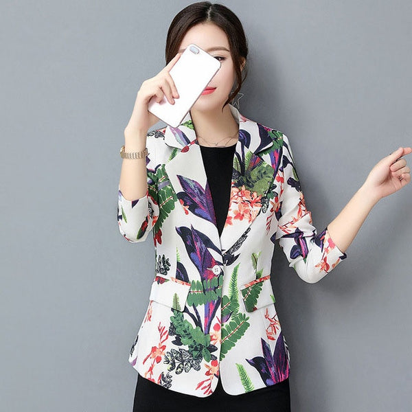 New Fashion Floral Blazer Women Formal Wear To Work Women Jacket Blazer Feminina S-3xl Plus Size Ladies Blazers E0526