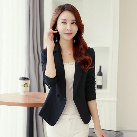 New Fashion Women Slim Blazer Coat Casual Jacket Sleeve Double Breasted Work Suit Outerwear Blazer Feminino Y299