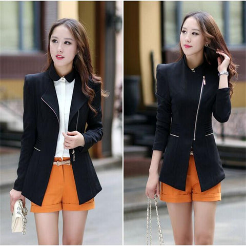 New Fashion Women Solid Zipper Blazers Long Sleeve Slim Small Leisure Suit Jacket Female Brand Women Blazers 3Colors S-XXL
