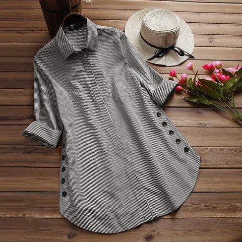 New Fashion Women's Long Sleeve Lattice Button Casual Tops Shirt Loose Plus Size Long Casual Blouse