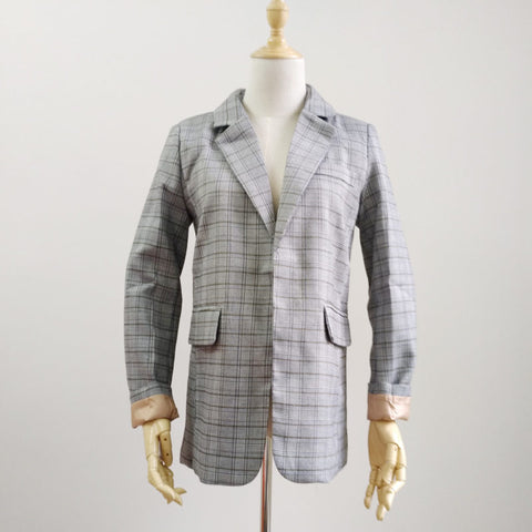 New High Quality Women Gray Plaid Office Lady Blazer Jacket Fashion Notched Collar Work Suit Elegant Work Blazers Feminino