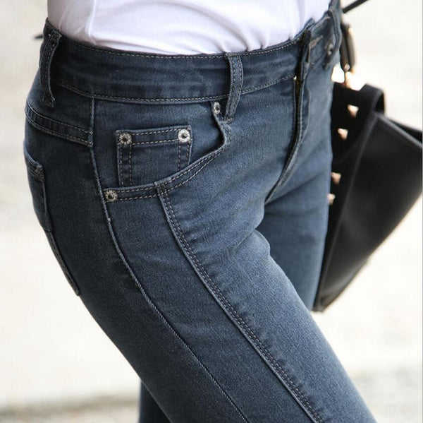 New Jeans Women Elasticity Fashion Jeans Thin Slim Pencil Pants Denim Trousers Jeans For Woman High Waist Jeans Plus Size
