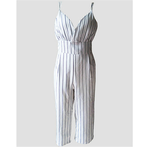 New Jumpsuit Women Striped Clubwear V-Neck Playsuit Sleeveless Jumper Bodycon Party Jumpsuit Female Summer Backless Romper