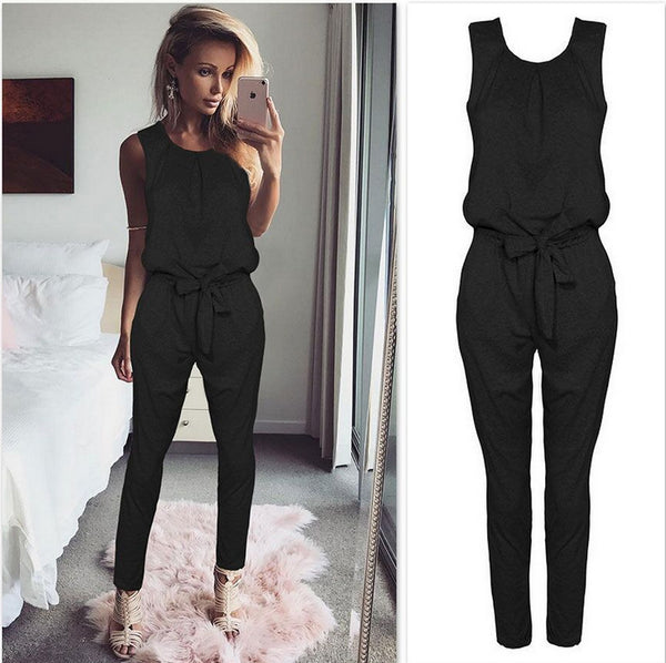 New Jumpsuits Women Elegant Casual Sexy Sleeveless Bandage Rompers Womens Jumpsuit Long Pants Black White Bodycon Jumpsuit