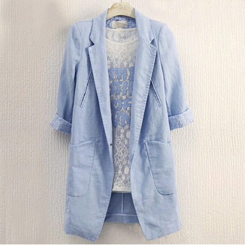 New Linen Cotton Thin Blazers and Jackets Basic Coats Female Classic Lace Blaser Femme Outerwear work wear Suit Plus Size