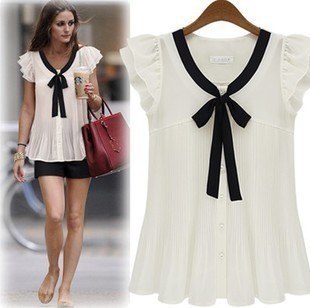 New Commute Fly Sleeve Women Chiffon Shirt Summer Solid Color Short Sleeve Chiffon Blouse Vestidos LX061
