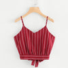New Sexy Women's Self Tie Back V Neck Striped Crop Cami Top Camisole Blouse high waisted shorts Mar 27