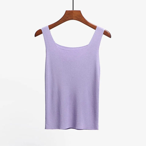 New Slash Neck Tank Tops Female Summer Fashion Solid Camis Women Hight Quality Yellow Purple Black White Tops Sexy And Cute