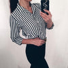 2022 New Spring Autumn Women Blouse V-Neck Long Sleeve Work Shirts Women office Tops black Striped blouse for business