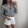 2022 New Spring Autumn Women Blouse black strips V-Neck Long Sleeve Work Shirts Women office Tops Striped blouse for business