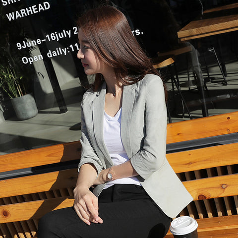 2022 New Spring Korean Leisure Suit Slim Women  Office Lady Cotton Linen Blazer Jacket