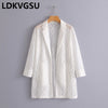 New Spring Summer Women Fashion Nine Sleeves Lace Suit Cardigan Coat Solid Color White/Black/Pink Long Blazer Female Is673