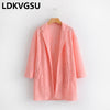 New Spring Summer Women Fashion Nine Sleeves Lace Suit Cardigan Coat Solid Color White/Black/Pink Long Blazer Female Is673