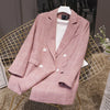 New Spring and autumn Korea Pink Plaid Blazer Women Elegant Double Breasted Long sleeve blazer feminino chamarras mujer