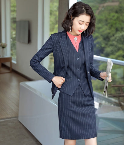 2022 Styles Uniform Designs Formal Business Suits With 4 Piece Blazer and Skirt and Vest Coat & Waistcoat and Blouses Sets