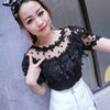2023 Summer Autumn Women Lace Blouse Sweet Floral Hollow Out Lace Shirt Female Backless Mesh Blouses Blusas Short Tops AB929