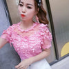 2023 Summer Autumn Women Lace Blouse Sweet Floral Hollow Out Lace Shirt Female Backless Mesh Blouses Blusas Short Tops AB929