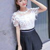 2023 Summer Autumn Women Lace Blouse Sweet Floral Hollow Out Lace Shirt Female Backless Mesh Blouses Blusas Short Tops AB929