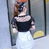 2023 Summer Autumn Women Lace Blouse Sweet Floral Hollow Out Lace Shirt Female Backless Mesh Blouses Blusas Short Tops AB929