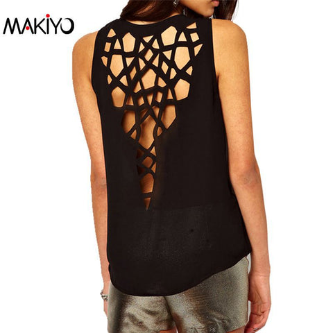 New Summer Fashion Women Casual Tank Tops Backless Hollow Out Back Tanks Top Women Shirts