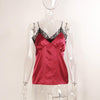 New Summer Lace V Neck Imitation Satin Silk Top Sexy Tops Women Fitness Tank Top Green Elegant Women's Sleeveless Tops