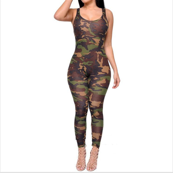New Summer Sleeveless Sexy Bodycon Wear Army Camouflage Printed Skinny Rompers Womens Jumpsuit Bodysuit Overalls Sportsuit
