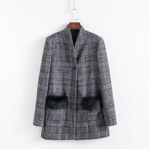 New Winter Women Blazers And Jackets Elegent Vintage Plaid Jacket Coat Ladies Suit Jacket  Pockets Blazer Feminino Outwear