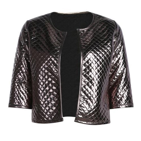 New Women Blazer Women Spring Summer Lozenge Women Gold Sequins Blazer Jackets Three Quater Sleeve Coats Outwears S-2XL ~~