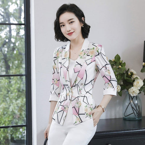 New Women Blazers and Jackets Three Quarter Floral Print Jackets Female Feminino Blaser Coat Femme plus size work wear Suit
