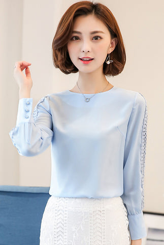 New Women Blouses Shirt Hollow Out Lace Blouse Tops For Shirt Geometry Casual For Work Blusas White Pink 9/10 Sleeve S-3XL