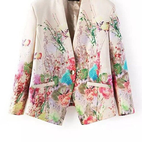 New Women Floral Blazer Elegant Single Breasted Flower Print Blazers Casual Jacket Female Office Work Suits Blazers XL Coat