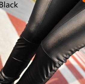 New Women Leggings patchwork spring legins faux Pu Leather ankle length thin trousers brand pants